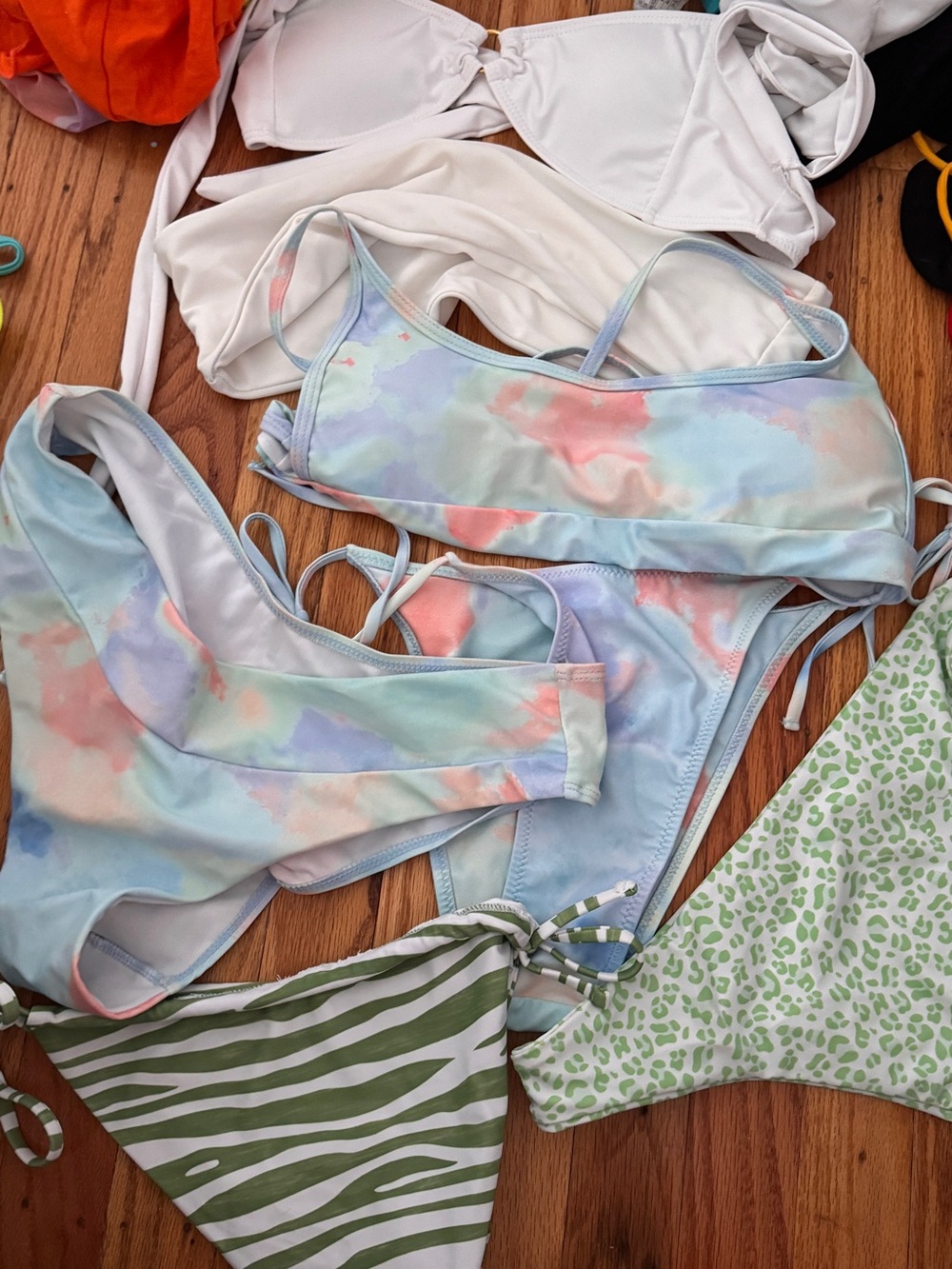 Pastel Tie-Dye Scoop Bikini Top and Bottom Set - Light Multi